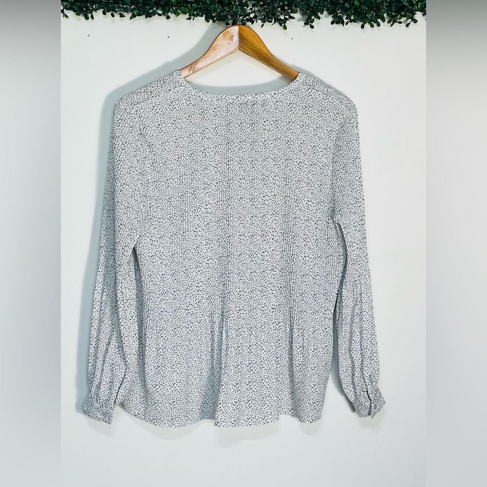 Adrianna Papel Women Small White Black Polka Dot Pleated Blouse Shirt Flowly Top - Picture 4 of 11